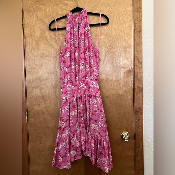 A.L.C. Pink/Red Floral Cody 100% Silk Halter Neck Dress 4 - Picture 7 of 12